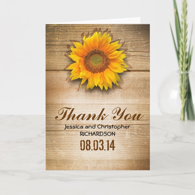 sunflower rustic thank you cards (Front)