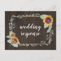 Sunflower Rustic Watercolor Wedding Cartes postale