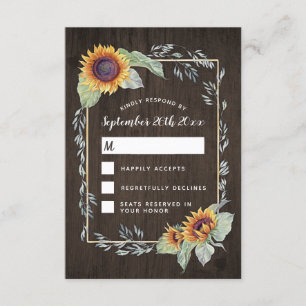 Sunflower Rustic Watercolor Wedding RSVP Cards