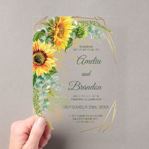 Sunflower Rustic Wedding Acrylic Invitation