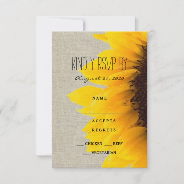 Sunflower Rustic Wedding Carte RSVP (Devant)