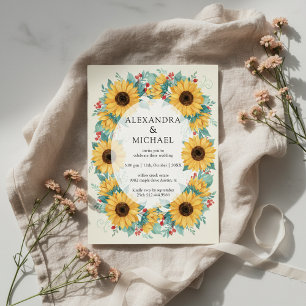 Sunflower Rustic Wedding Invitation Floral