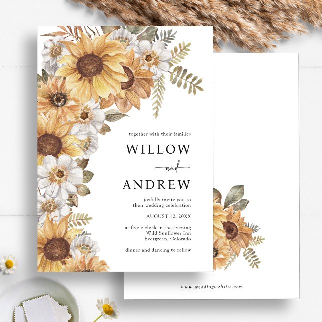 Sunflower Rustic Wedding Invitations (Sunflower Rustic Fall Floral Wedding Invitations by Painted Paperie
)