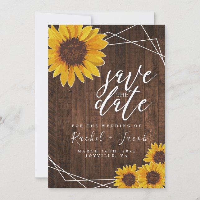 Sunflower Rustic Wedding Save the Date Invitation (Front)