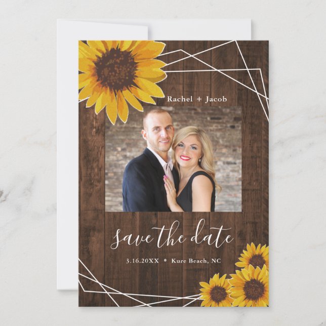 Sunflower Rustic Wedding Save the Date Photo (Front)