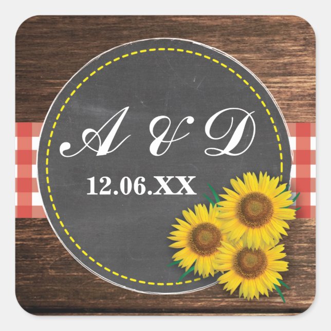 Sunflower Rustic Wood Chalk Stickers initial Étiqu (Devant)