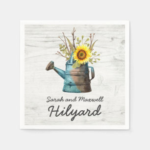Sunflower & Rustic Wood Farm Country Wedding Napkin