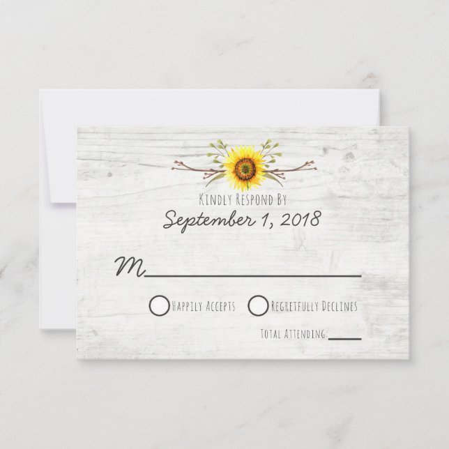 Sunflower Rustic Wood Farm Faire-part de mariage R (Devant)