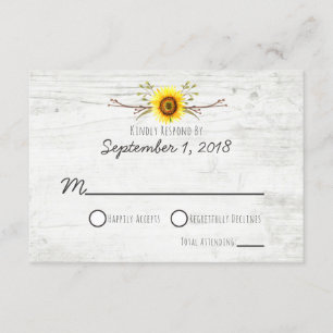 Sunflower Rustic Wood Farm Wedding Invitation RSVP