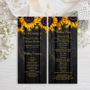 Sunflower rustic wood gold script wedding program