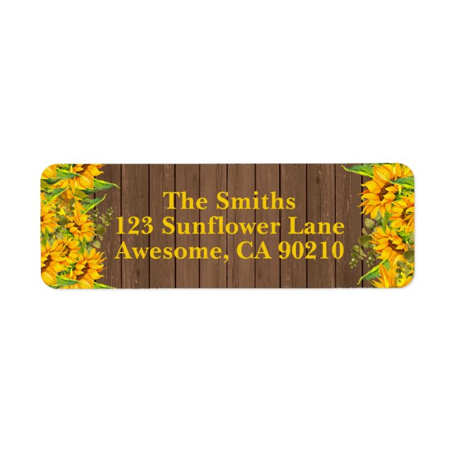 Sunflower Rustic Wood Mariage Adresse de retour Ét (Devant)