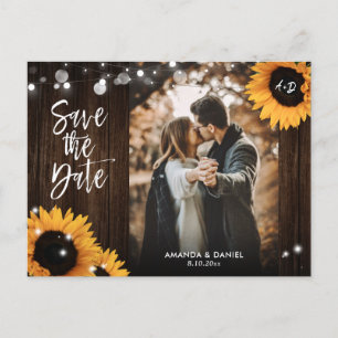 Sunflower Rustic Wood Photo Save The Date Postcard