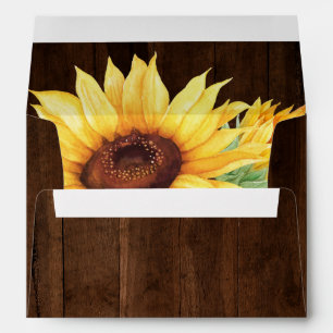 Sunflower Rustic Wood Watercolor Wedding Envelope
