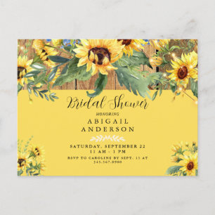 Sunflower Rustic Yellow Bridal Shower Invitation Postcard