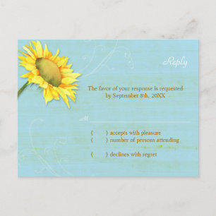 Sunflower Rustique bleu pâle mariage carte RSVP