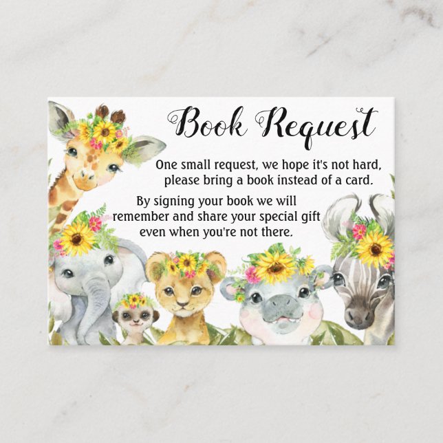 Sunflower Safari Baby shower Cartes de demande de  (Devant)