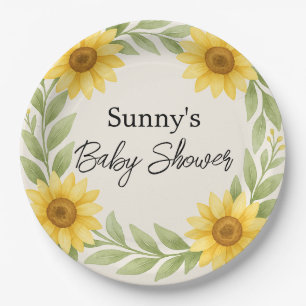 Sunflower & Sage Baby Shower Paper Plate