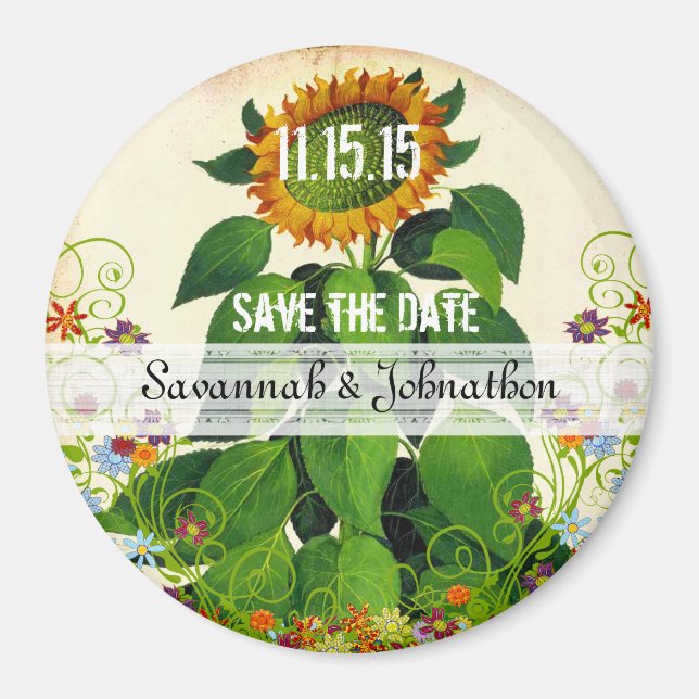 Sunflower Save the Date Wedding Magnet (Front)