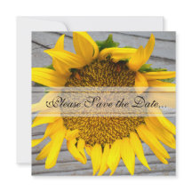 Sunflower Save the Date with barnwood