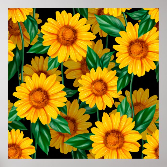 Sunflower seamless pattern. Background with yellow Poster (Front)