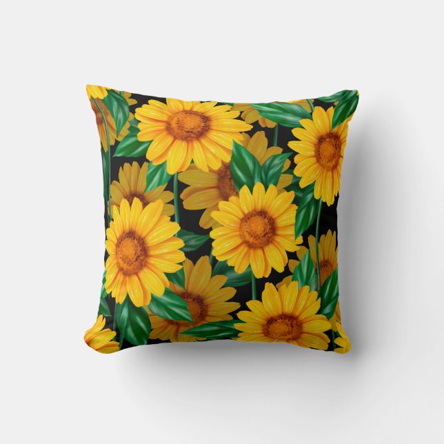 Sunflower seamless pattern. Background with yellow Throw Pillow (Front)