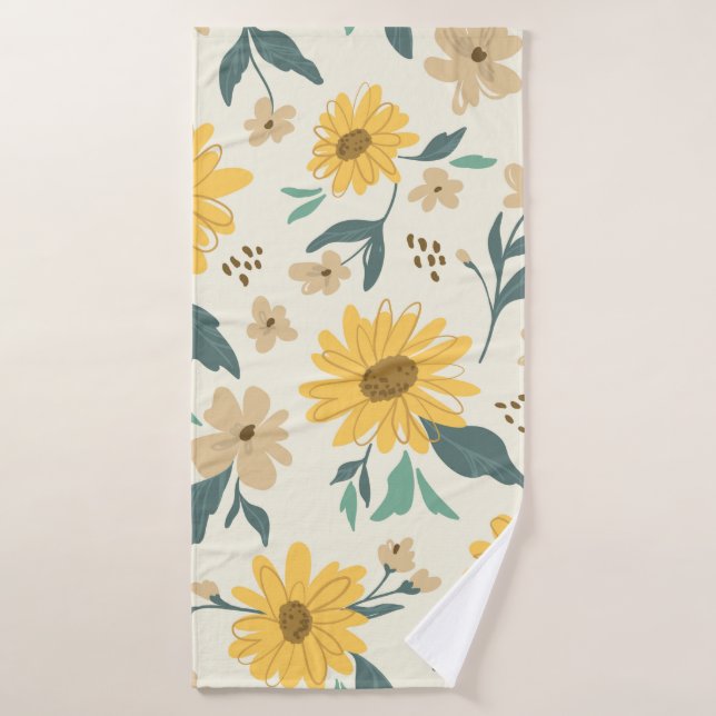 Sunflower seamless pattern. Yellow daisy on off wh Bath Towel (Bath Towel)