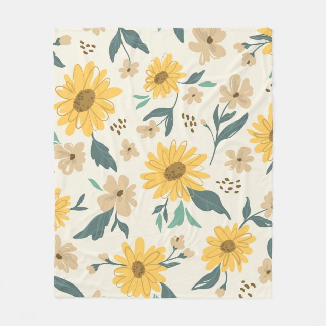 Sunflower seamless pattern. Yellow daisy on off wh Fleece Blanket (Front)