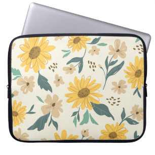 Sunflower seamless pattern. Yellow daisy on off wh Laptop Sleeve