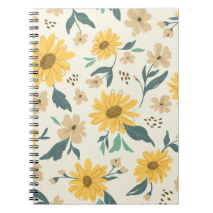 Sunflower seamless pattern. Yellow daisy on off wh Notebook