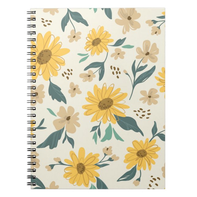 Sunflower seamless pattern. Yellow daisy on off wh Notebook (Front)