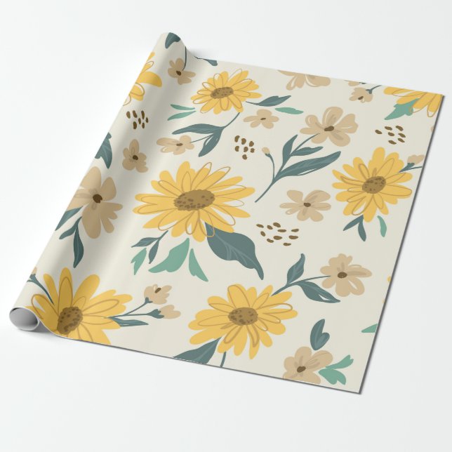 Sunflower seamless pattern. Yellow daisy on off wh Wrapping Paper (Unrolled)