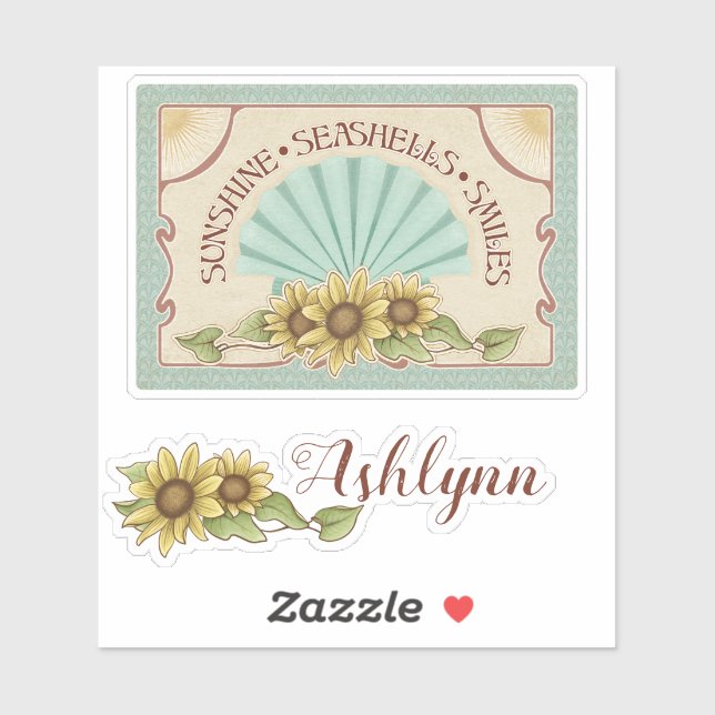 Sunflower Seashell Vintage Vibes Personalized Name (Sheet)