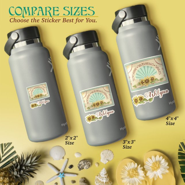 Sunflower Seashell Vintage Vibes Personalized Name (Sunflower Seashell Smiles–Vintage Vibes Personalized Name Sticker Sheet)