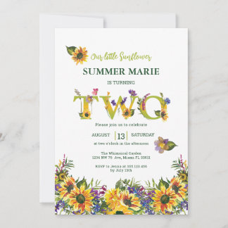 Sunflower Second Birthday Invitation