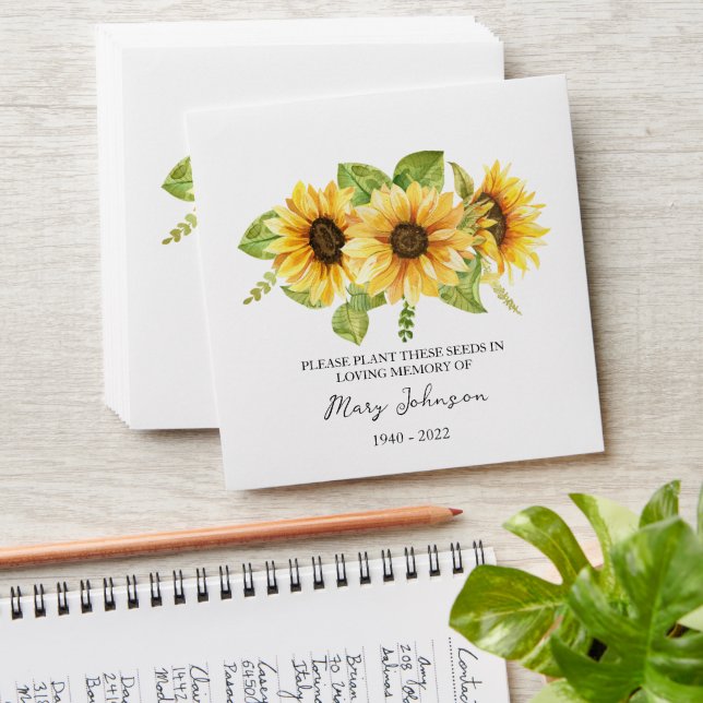Sunflower Seed Packet Memorial Funeral Envelope (Stacked)