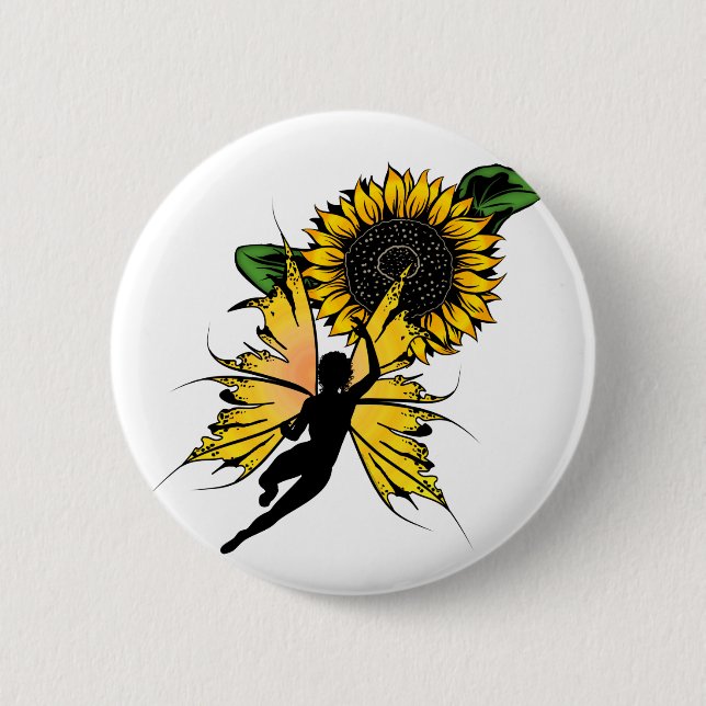 Sunflower Shadow Fairy 2 Inch Round Button (Front)