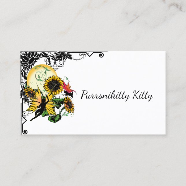Sunflower Shadow Fairy and Cosmic Cat Business Card (Front)