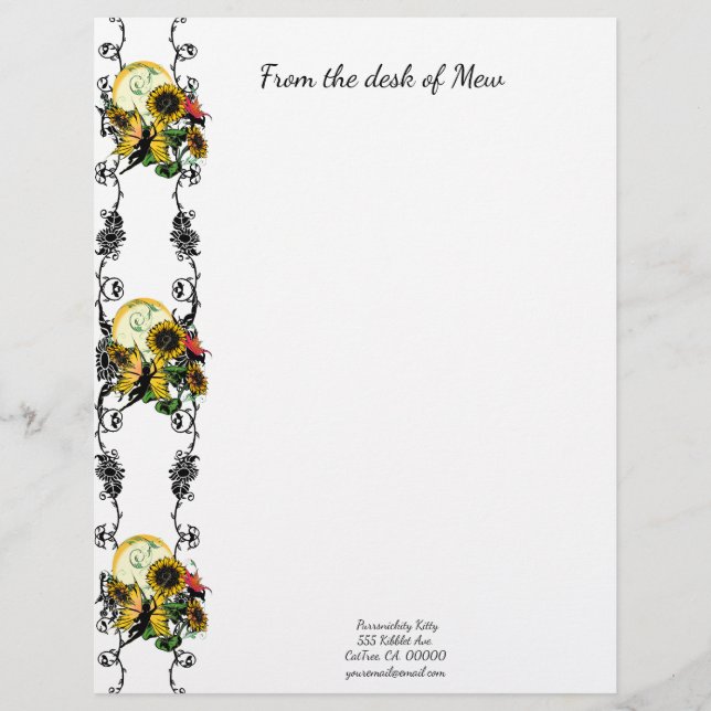 Sunflower Shadow Fairy and Cosmic Cat Letterhead (Front)