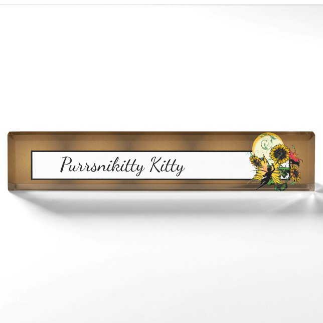Sunflower Shadow Fairy and Cosmic Cat Nameplate (Front)