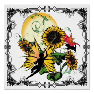 Sunflower Shadow Fairy and Cosmic Cat Poster