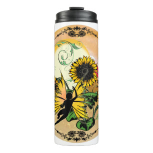 Sunflower Shadow Fairy and Cosmic Cat Thermal Tumbler