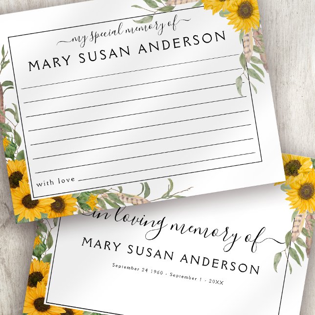 Sunflower Share a Memory Funeral Attendance Card (Creator Uploaded)