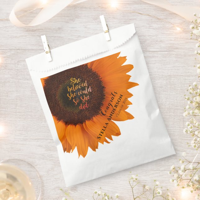 Sunflower She Believed She Could Personalized Grad Favour Bag (Clipped)