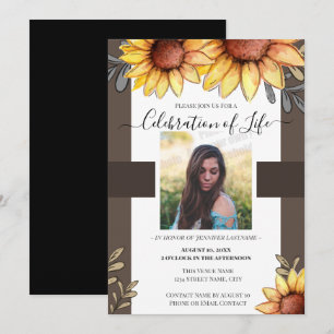 Sunflower Simple Photo Funeral Invitation