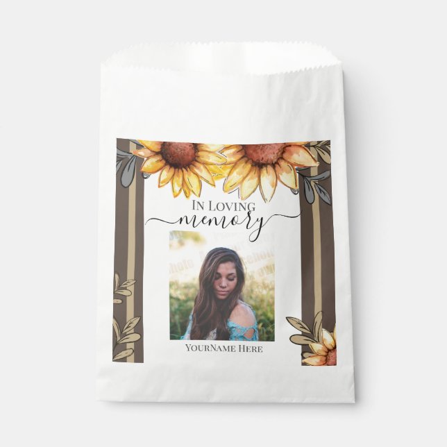 Sunflower Simple Photo Funeral Keepsake Favour Bag (Front)