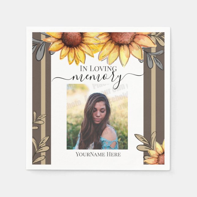 Sunflower Simple Photo Funeral Keepsake Napkin (Front)