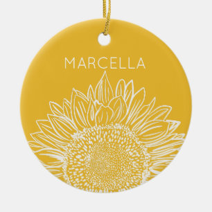 Sunflower Sketch Modern Custom Name Ceramic Ornament