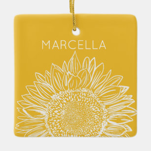 Sunflower Sketch Modern Custom Name Ceramic Ornament