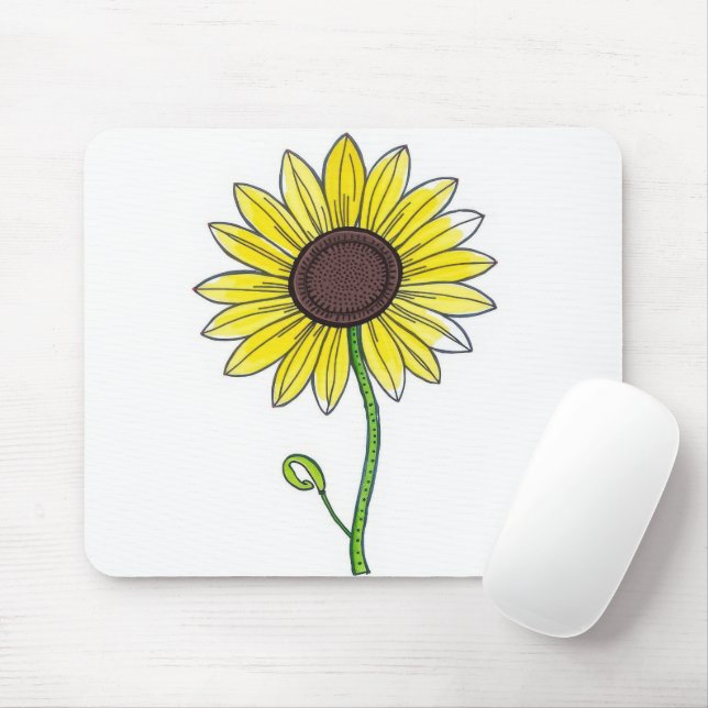 Sunflower Sketch On White Mouse Pad (With Mouse)