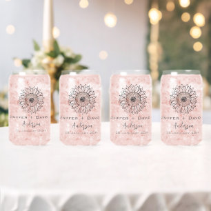  Sunflower Sketch Personalized Wedding Can Glass